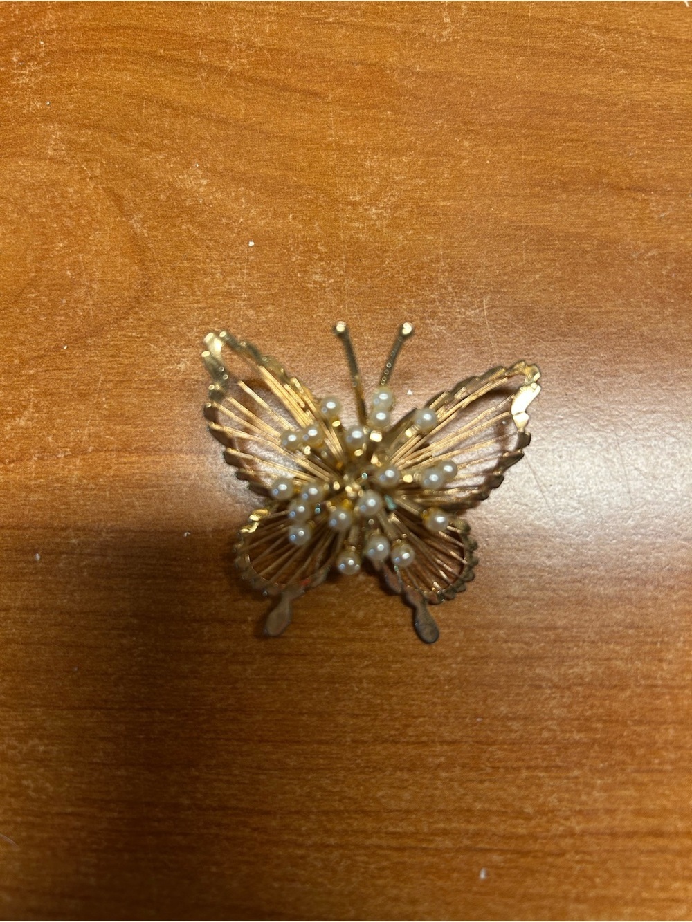 Sarah Coventry Gold-Tone Butterfly Brooch with Pearl Beads